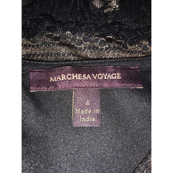 MARCHESA Sz 4 Black & Gold Metallic Ruffled Peplum Top - Picture 8 of 9